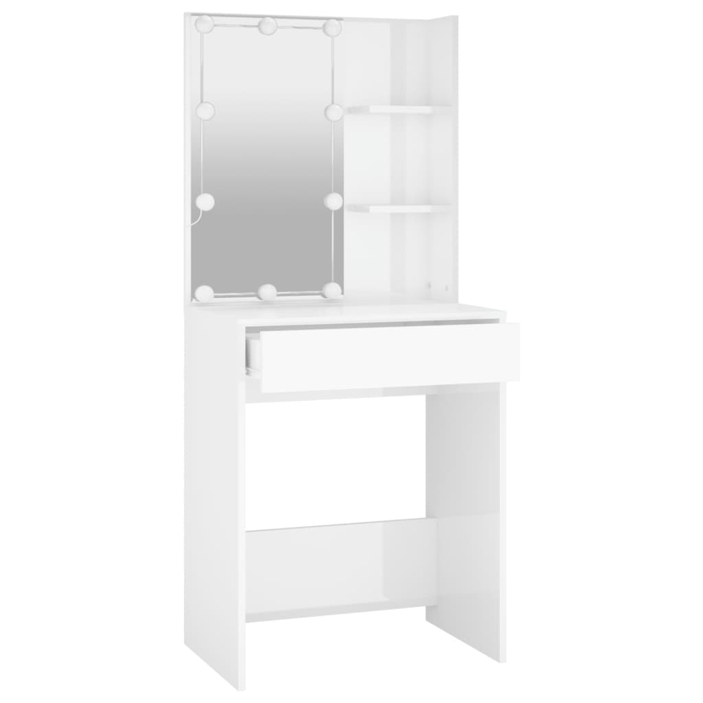 LED dressing table, high-gloss white, 60x40x140 cm