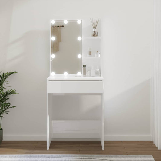 LED dressing table, high-gloss white, 60x40x140 cm