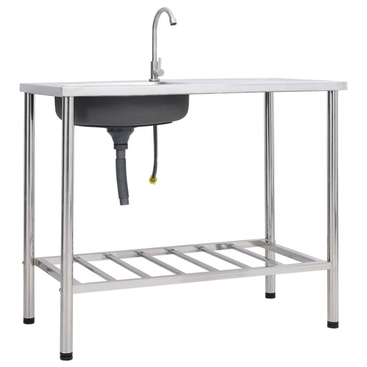 Camping sink with one bowl, with tap, stainless steel