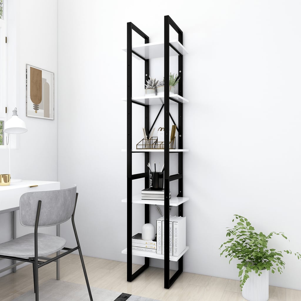 Bookcase with 5 shelves, white, 40x30x175 cm, processed wood