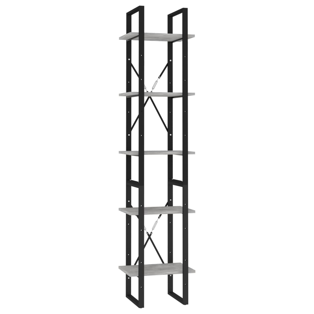 Bookcase with 5 shelves, concrete gray, 40x30x175 cm, processed wood