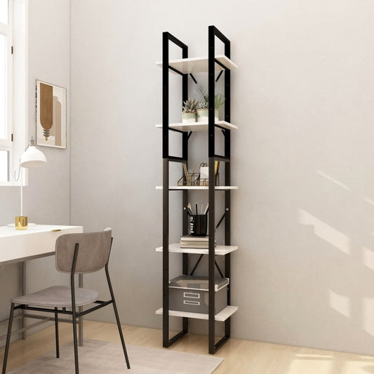 Bookcase with 5 shelves, white, 40x30x175 cm, solid pine wood