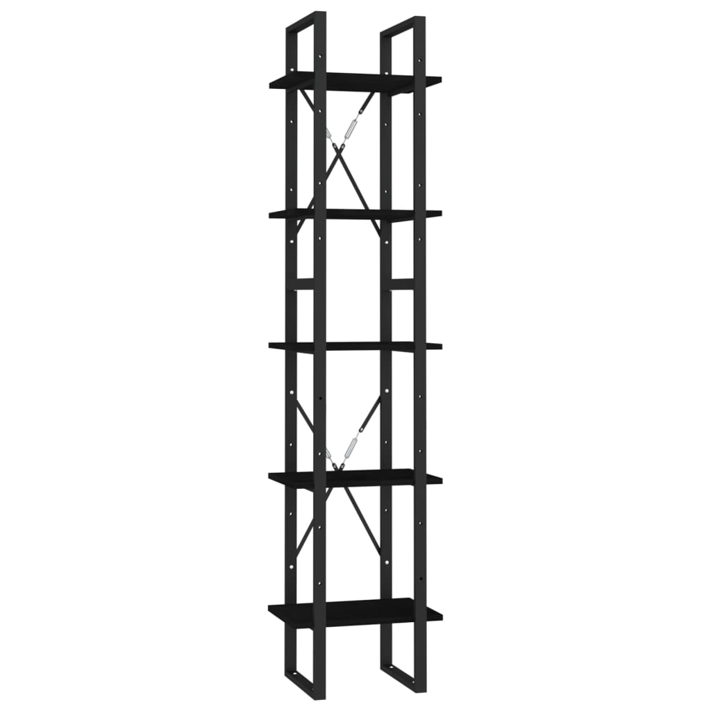 Bookcase with 5 shelves, black, 40x30x175 cm, pine wood