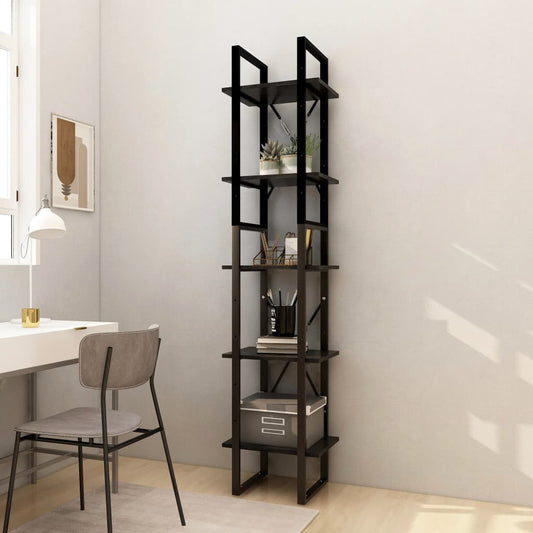 Bookcase with 5 shelves, black, 40x30x175 cm, pine wood