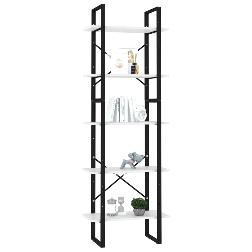 Bookcase with 5 shelves, white, 60x30x175 cm, processed wood