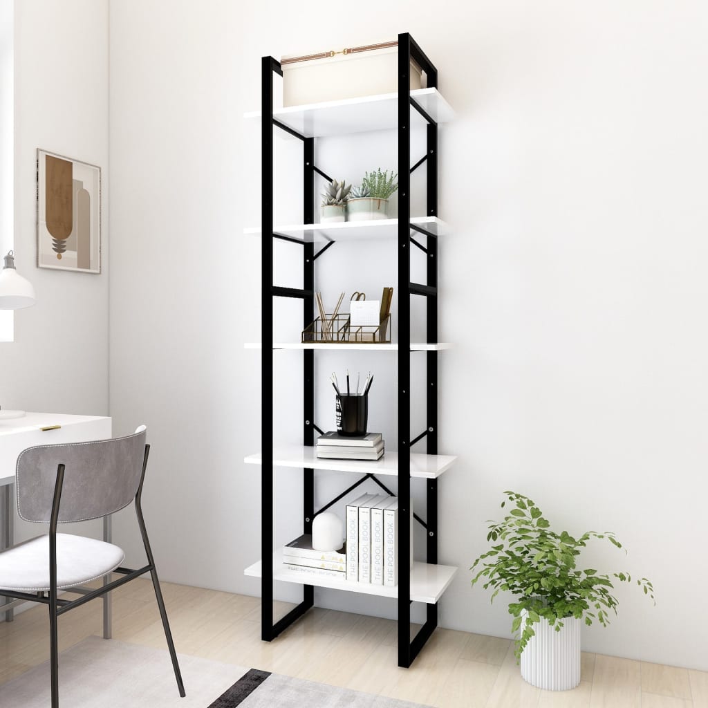 Bookcase with 5 shelves, white, 60x30x175 cm, processed wood