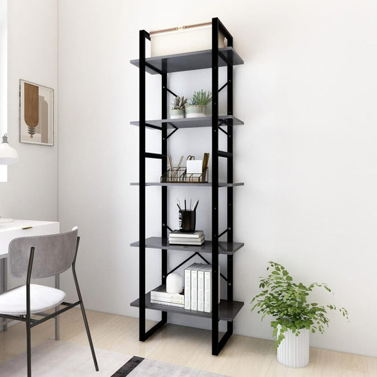 Bookcase with 5 shelves, gray, 60x30x175 cm, processed wood