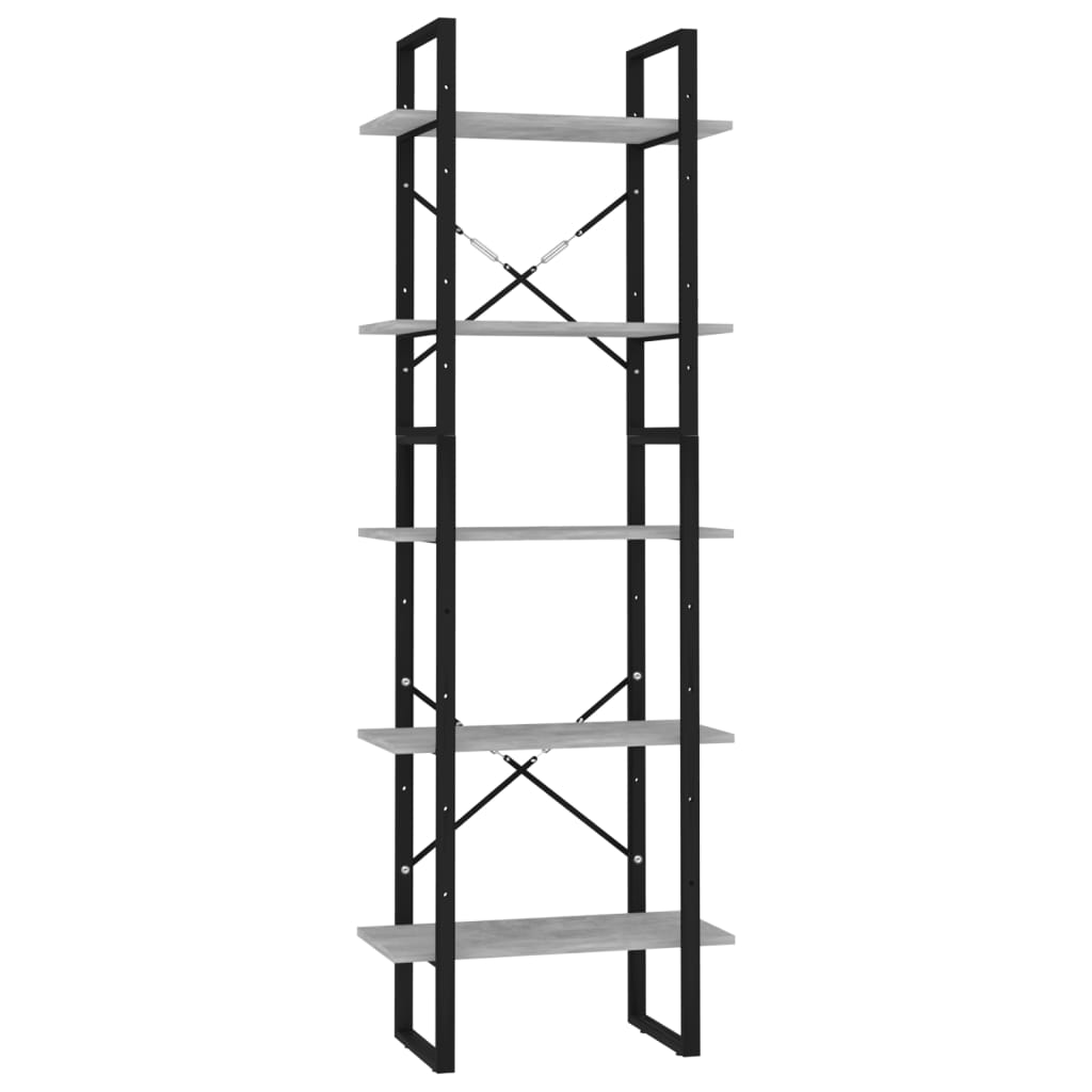 Bookcase with 5 shelves, concrete gray, 40x30x175 cm, processed wood