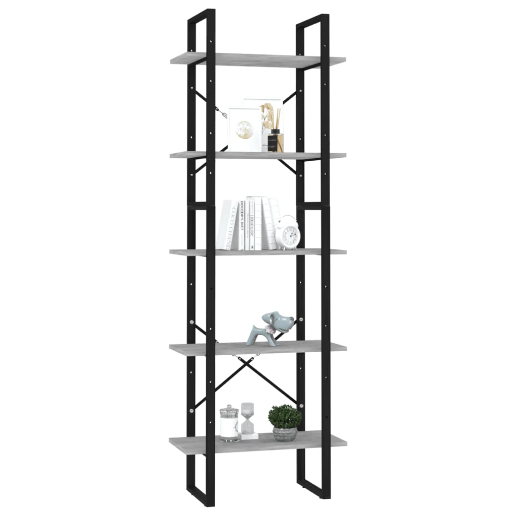 Bookcase with 5 shelves, concrete gray, 40x30x175 cm, processed wood