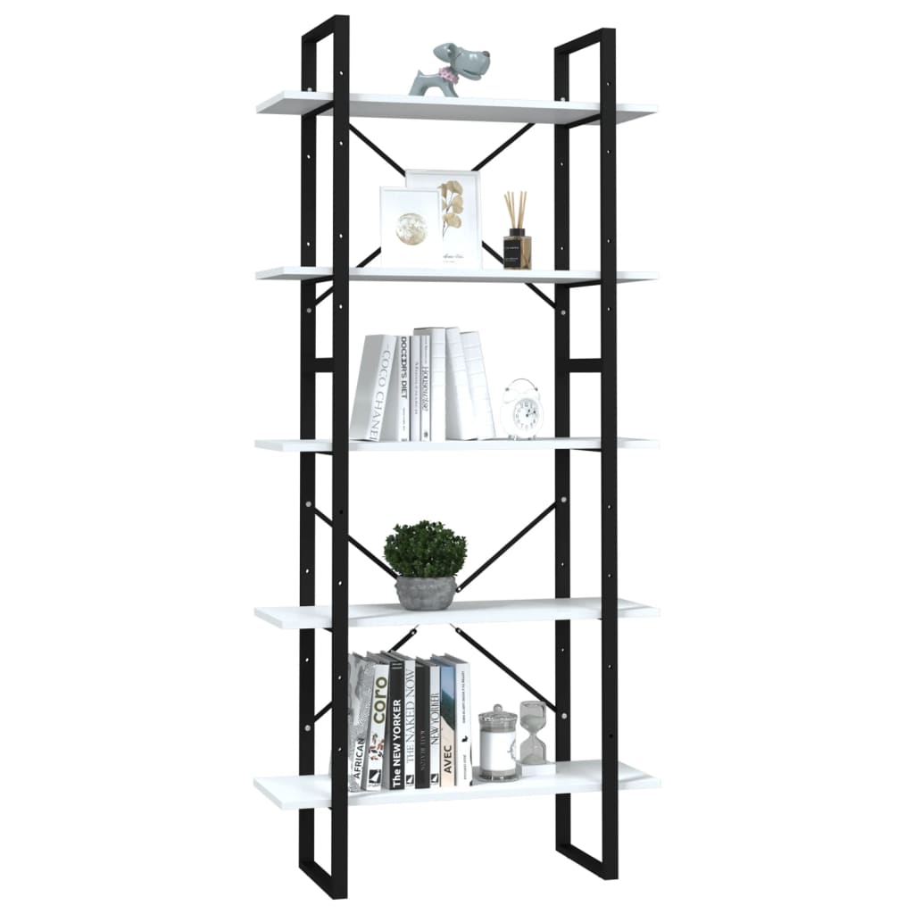 Bookcase with 5 shelves, white, 80x30x175 cm, processed wood