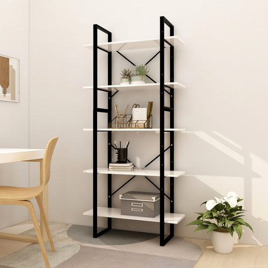 Bookcase with 5 shelves, white, 80x30x175 cm, processed wood