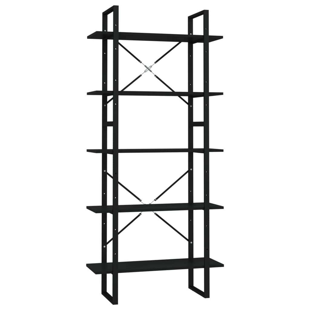 Bookcase with 5 shelves, black, 80x30x175 cm, processed wood