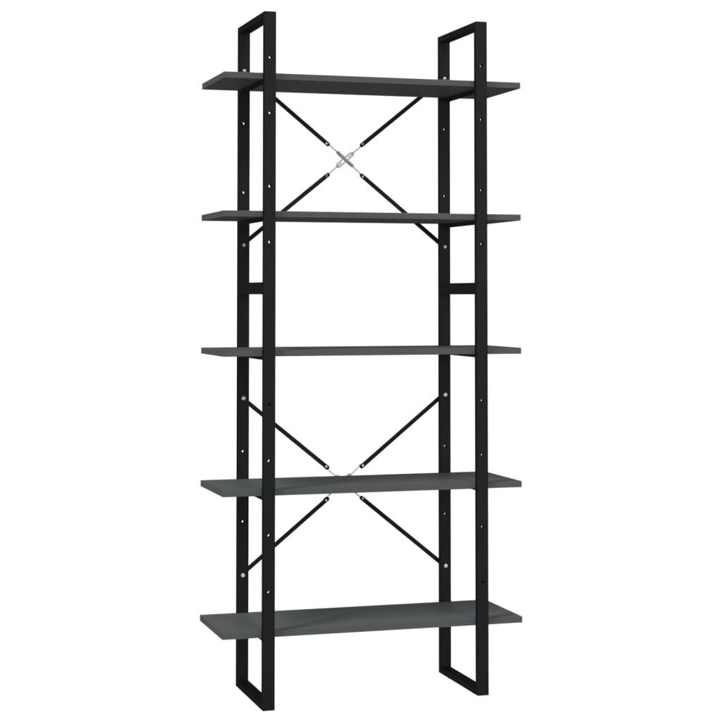 Bookcase with 5 shelves, gray, 80x30x175 cm, processed wood