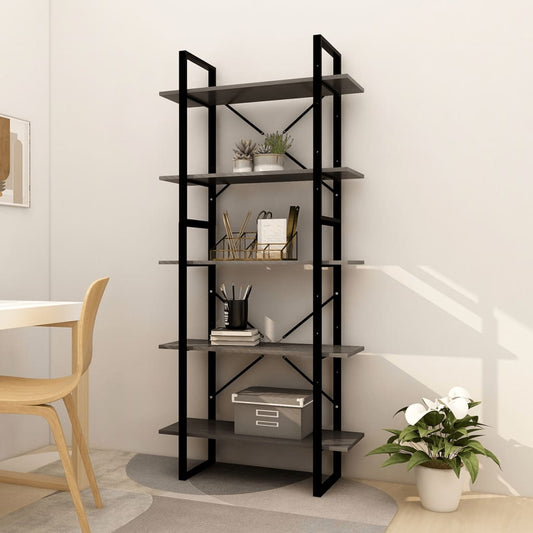 Bookcase with 5 shelves, gray, 80x30x175 cm, pine wood