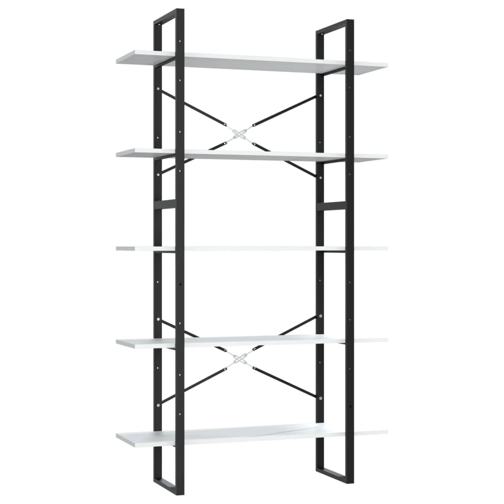 Bookcase with 5 shelves, white, 100x30x175 cm, processed wood