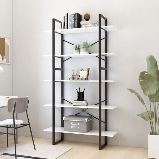 Bookcase with 5 shelves, white, 100x30x175 cm, processed wood