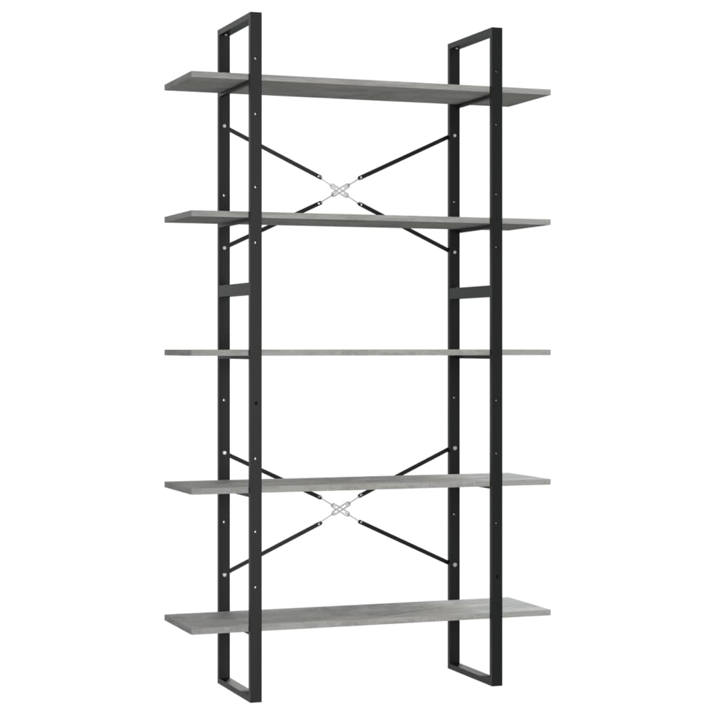 5-shelf bookcase, concrete gray, 100x30x175 cm, processed wood