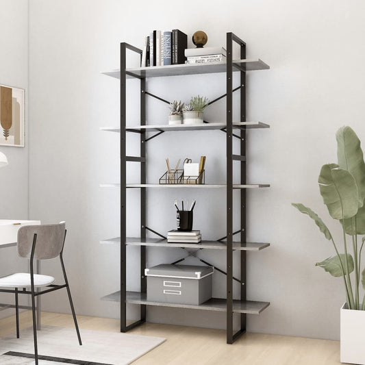 5-shelf bookcase, concrete gray, 100x30x175 cm, processed wood