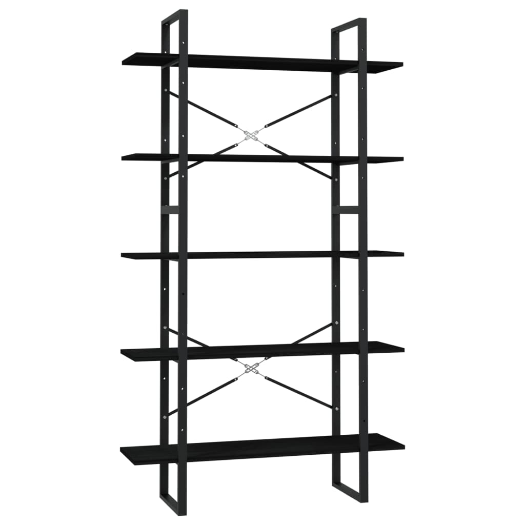 Bookcase with 5 shelves, black, 100x30x175 cm, solid pine wood