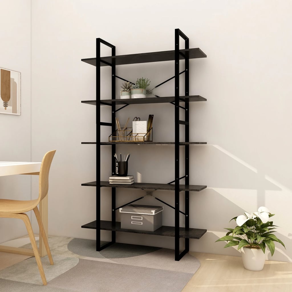 Bookcase with 5 shelves, black, 100x30x175 cm, solid pine wood