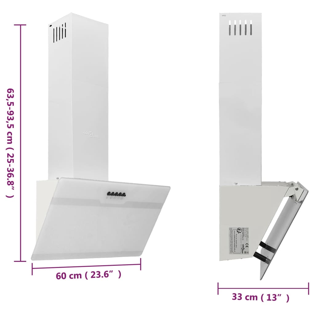 Wall-mounted hood, white, 60 cm, steel and tempered glass