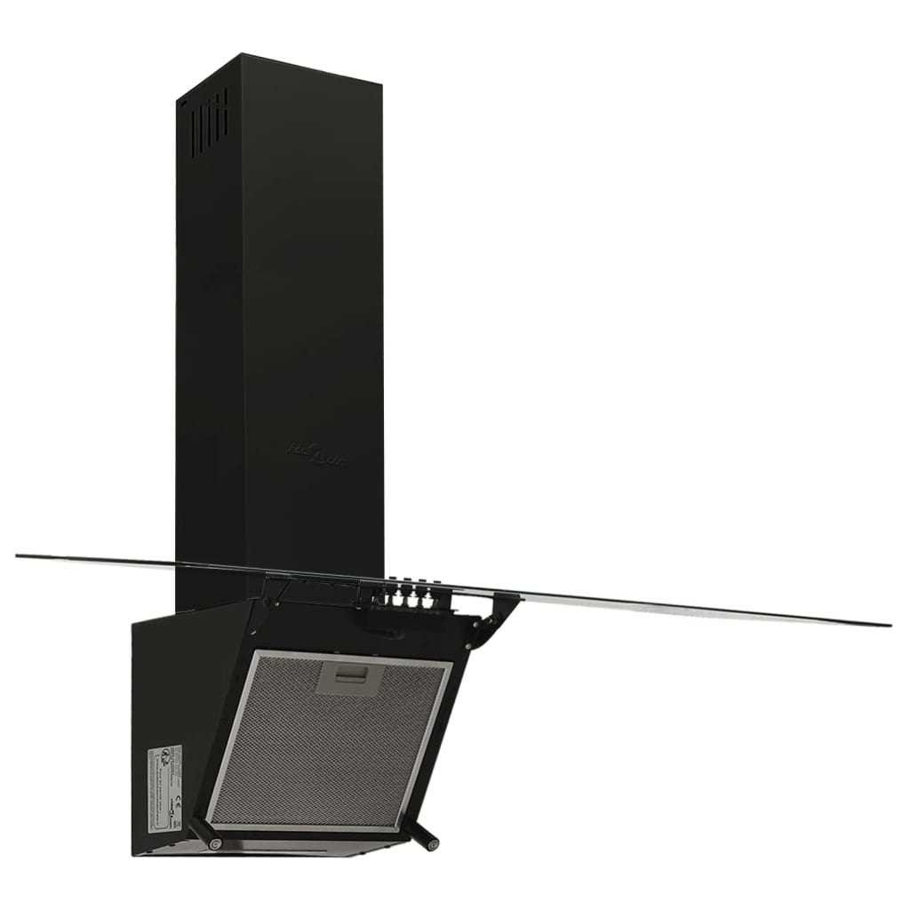 Wall-mounted hood, black, 90 cm, steel and tempered glass