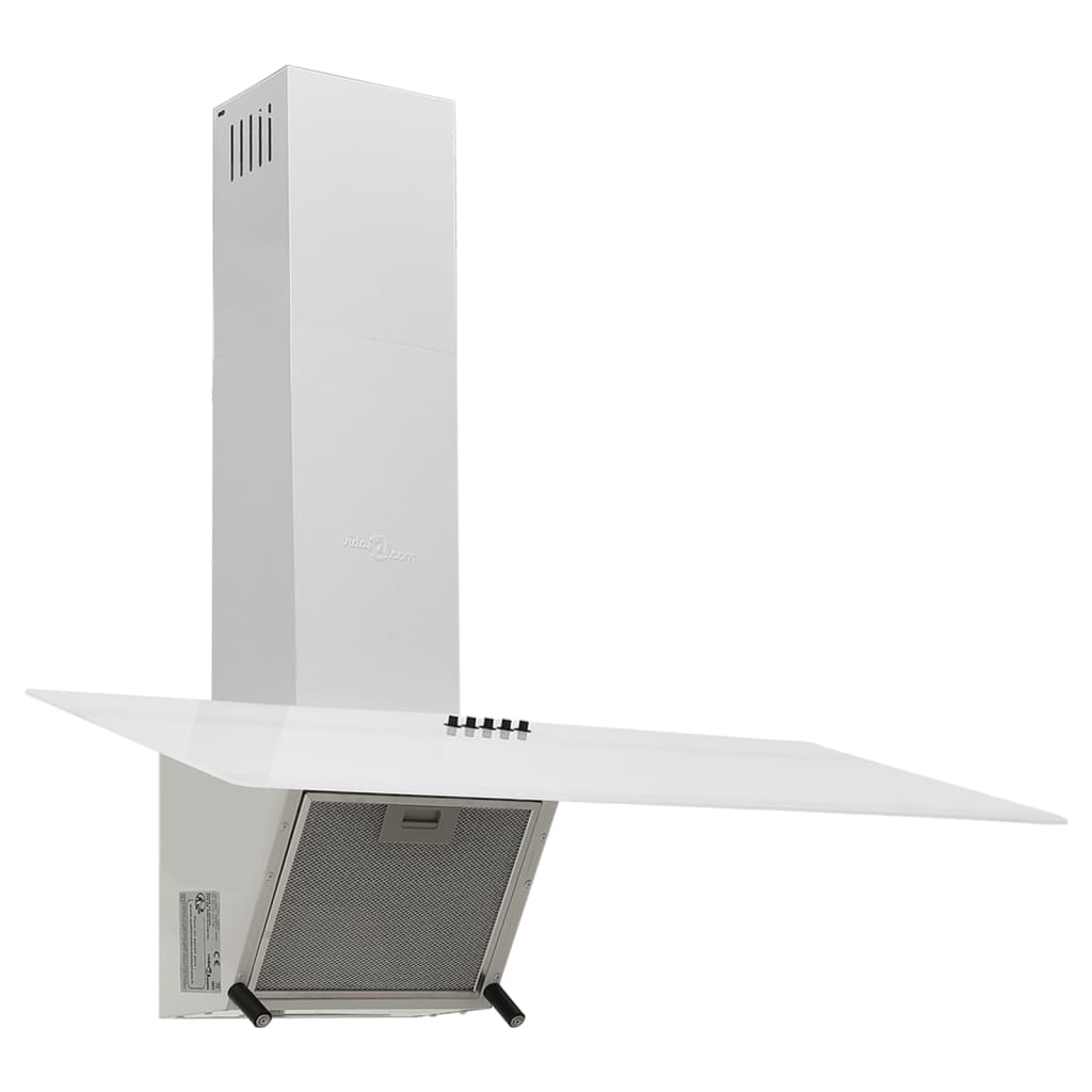 Wall-mounted hood, white, 90 cm, steel and tempered glass