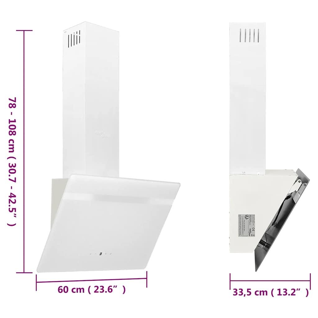 Wall-mounted hood, white, 60 cm, steel and tempered glass