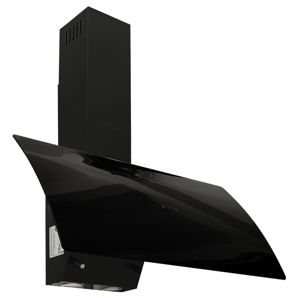 Wall-mounted hood, black, 90 cm, steel and tempered glass