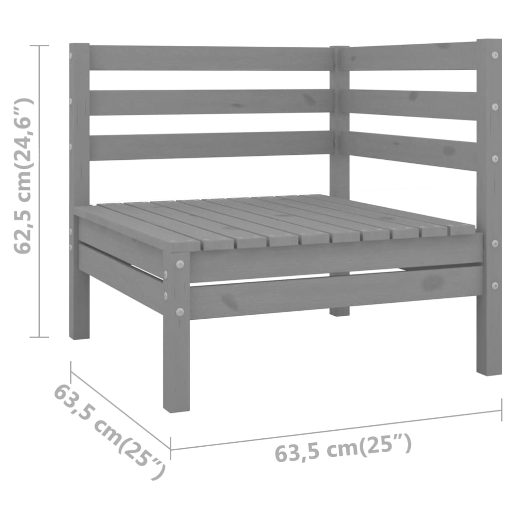 Garden corner sofa, grey, solid pine wood