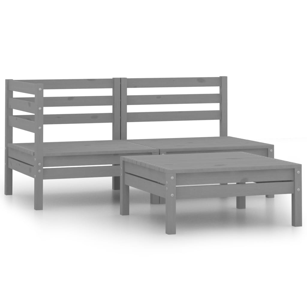 Garden furniture set, 3 pieces, grey, solid pine wood