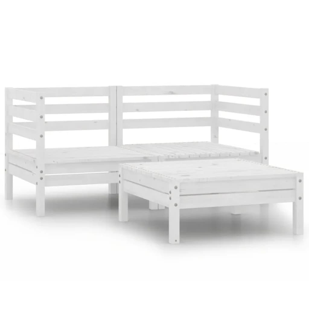 Garden furniture set, 3 pieces, white, solid pine wood