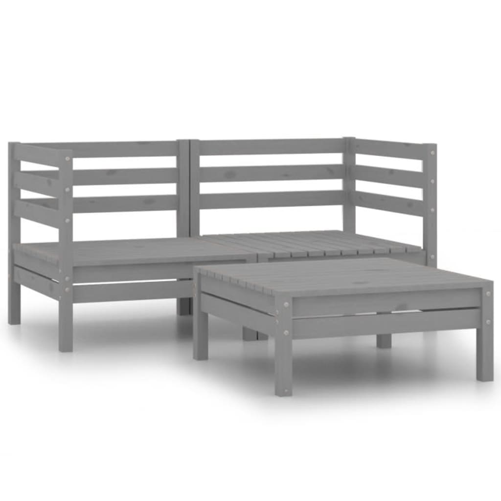 Garden furniture set, 3 pieces, grey, solid pine wood