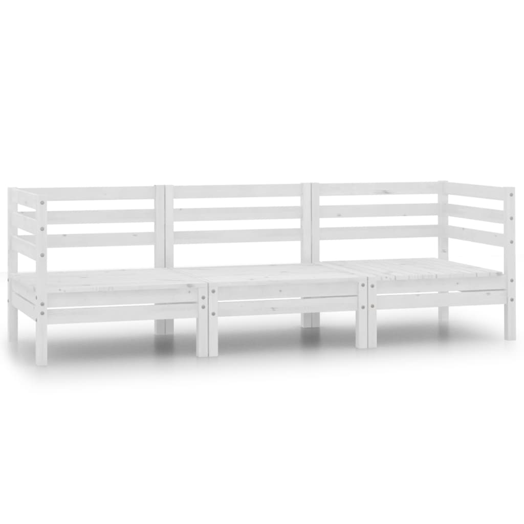 Garden furniture set, 3 pieces, white, solid pine wood