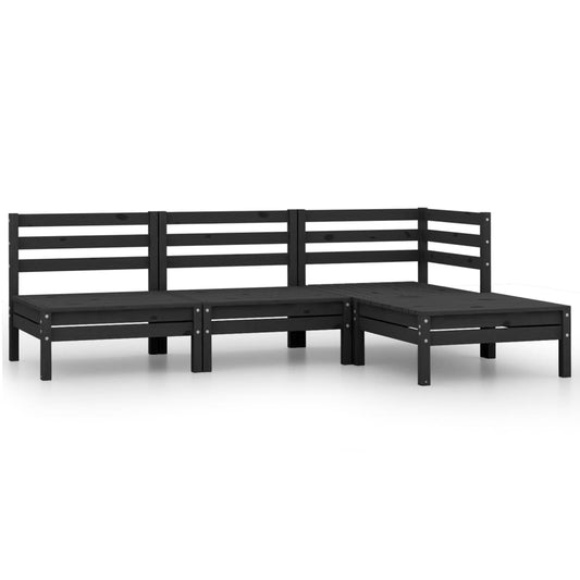 Garden furniture set, 4 pieces, black, solid pine wood