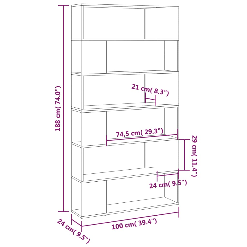 Bookcase/Room divider, white, 100x24x188 cm