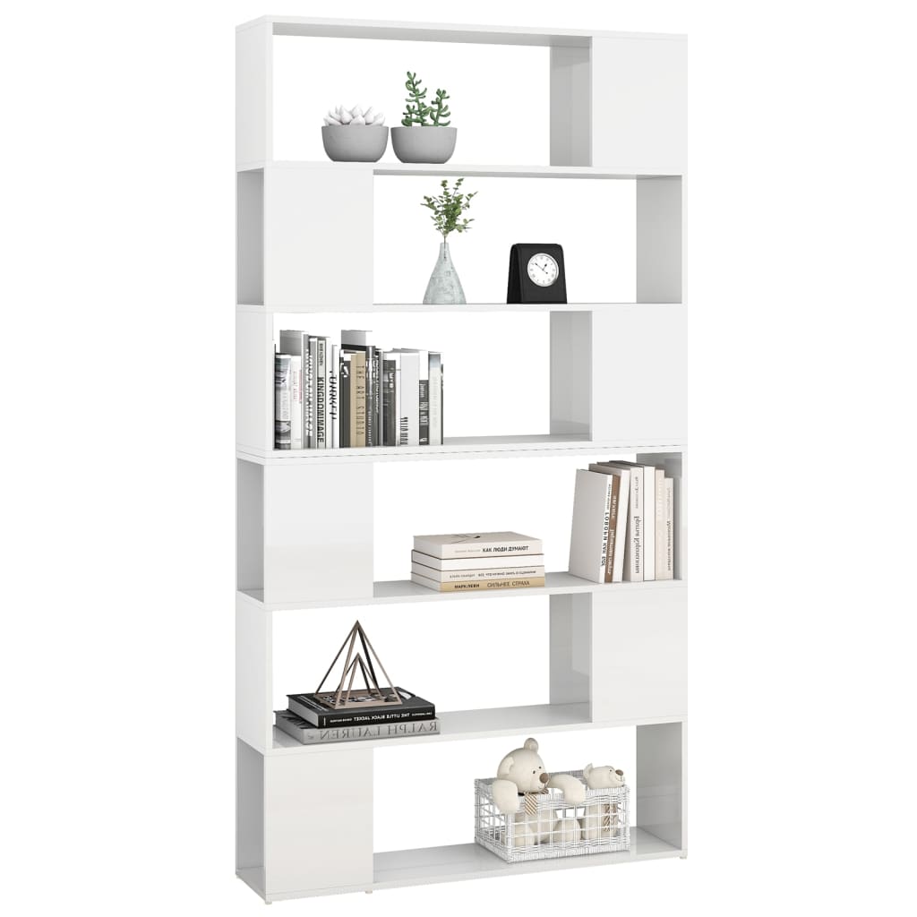 Bookcase/Room divider, high-gloss white, 100x24x188 cm