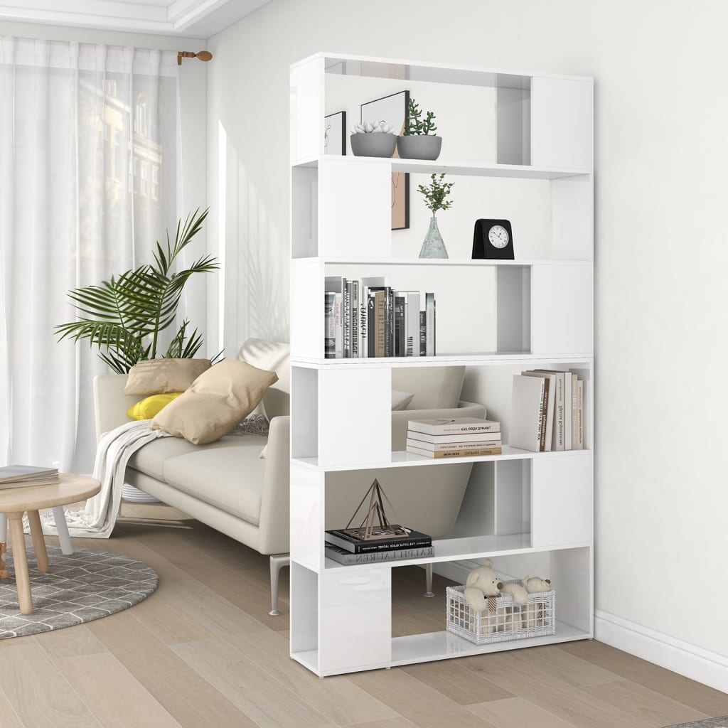 Bookcase/Room divider, high-gloss white, 100x24x188 cm