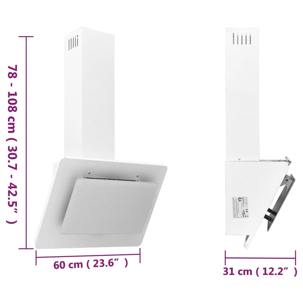 Hotă de perete alb 60 cm oțel inoxidabil și sticlă securizată