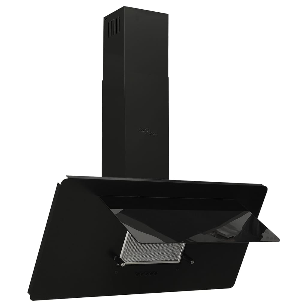 Black wall hood 90 cm stainless steel and tempered glass