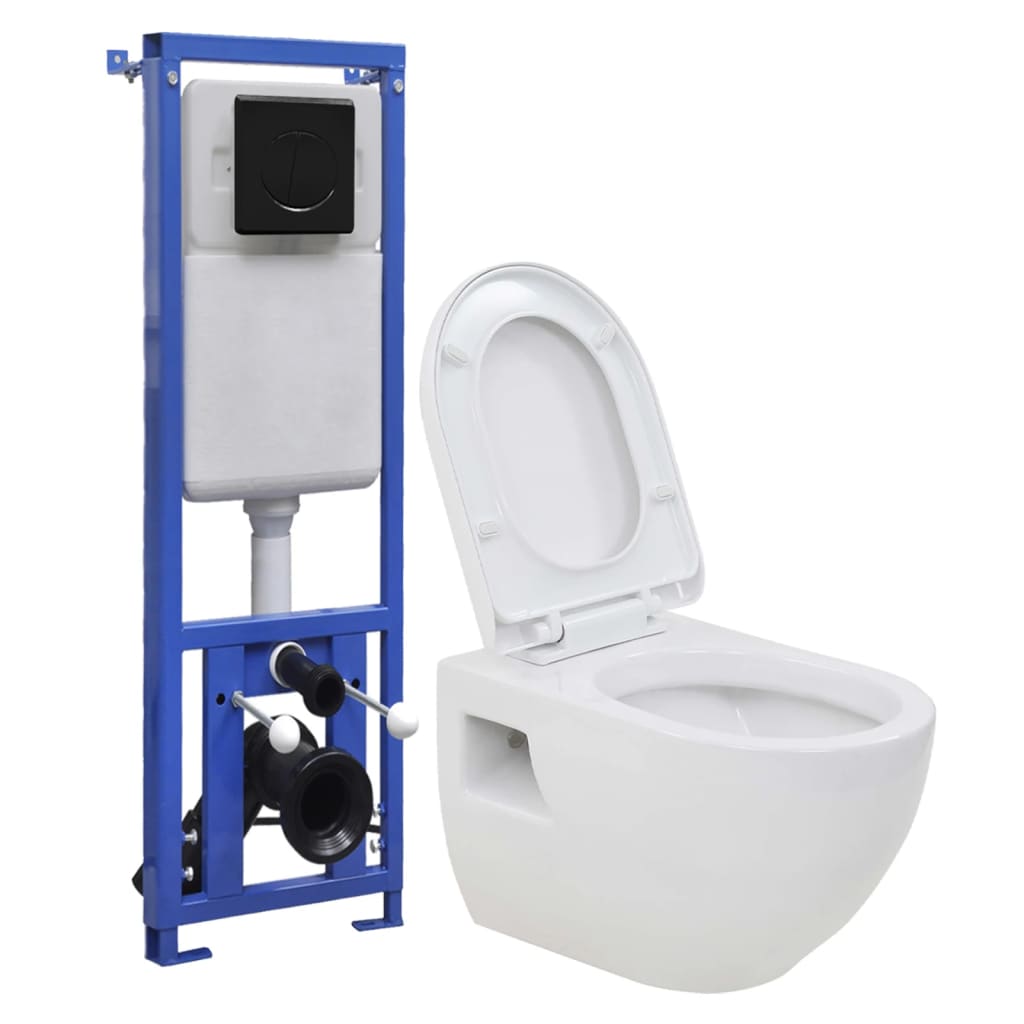 Wall-hung toilet with high concealed cistern, ceramic