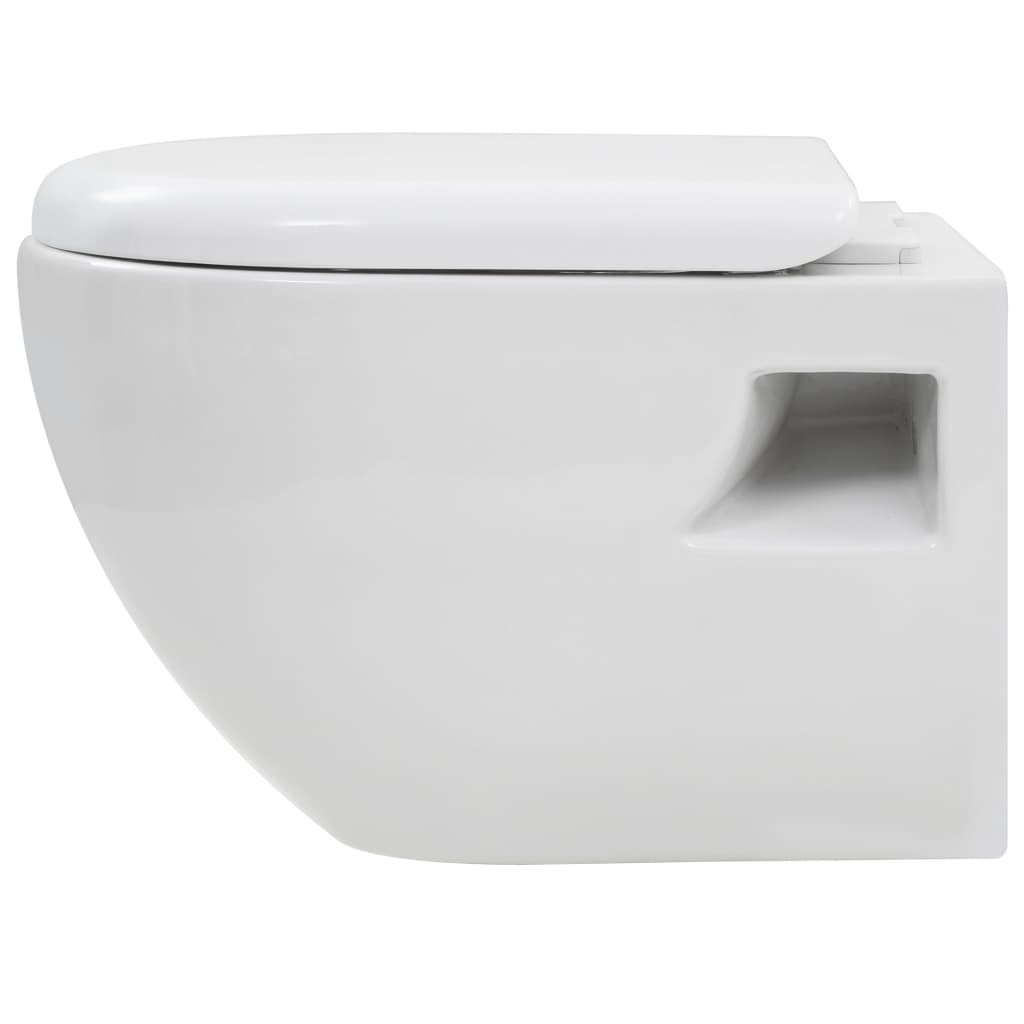 Wall-hung toilet with high concealed cistern, ceramic