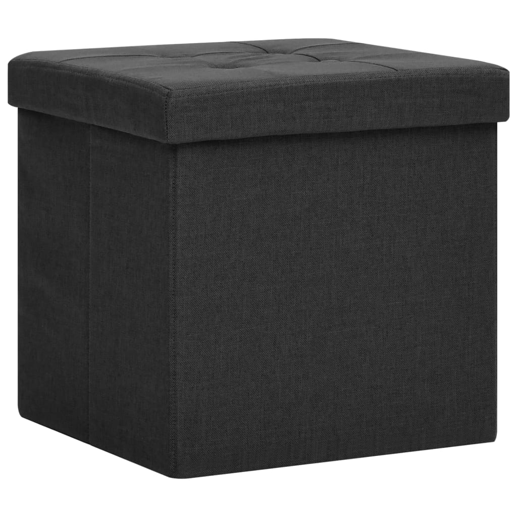 Folding storage stool, black, imitation canvas