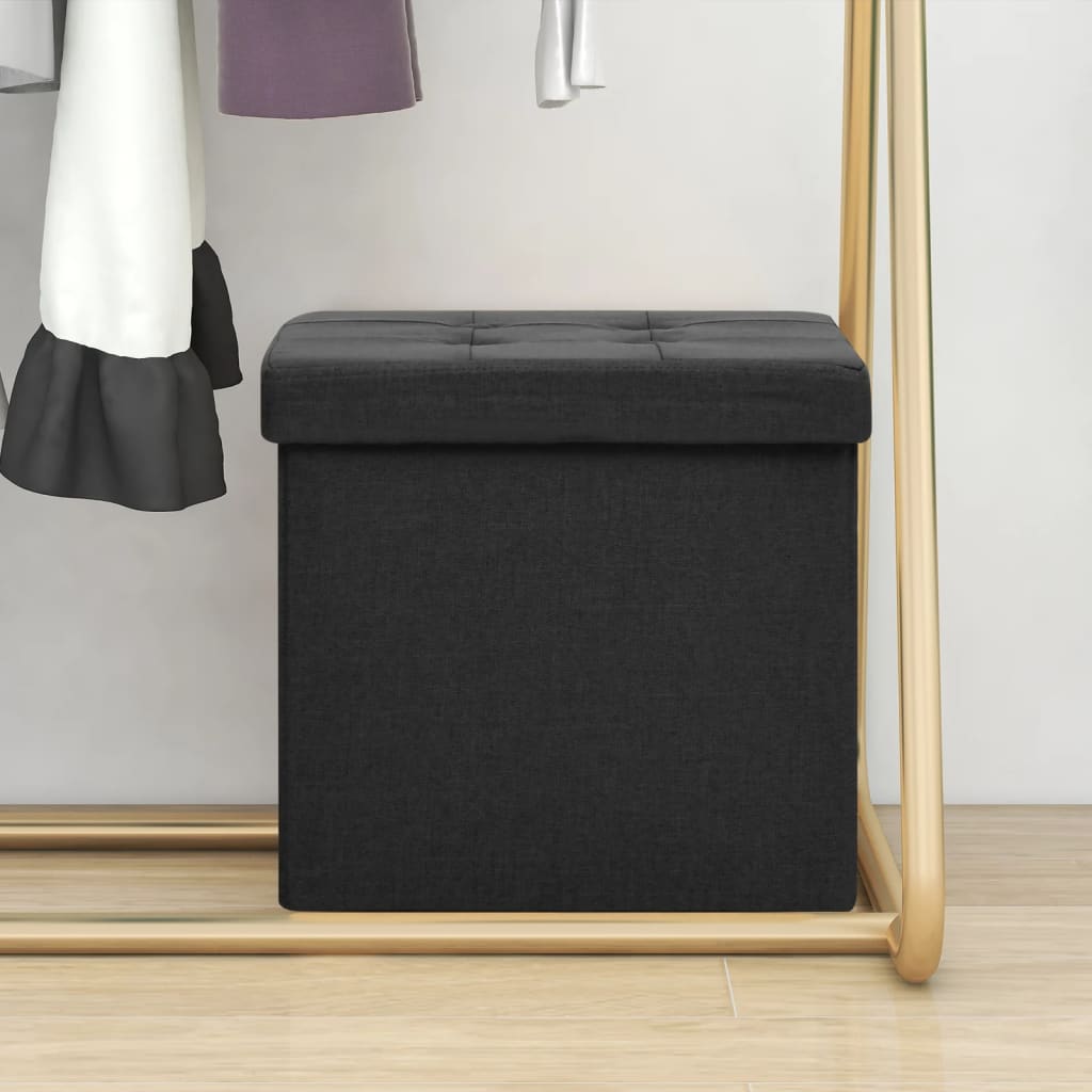 Folding storage stool, black, imitation canvas