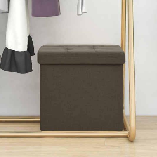 Folding storage stool, dark brown, fabric imitation