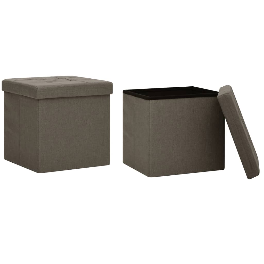 2-Piece Folding Storage Stools Brown Faux Canvas