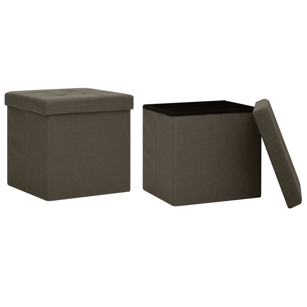 2-Piece Folding Storage Stools Dark Brown Faux Canvas