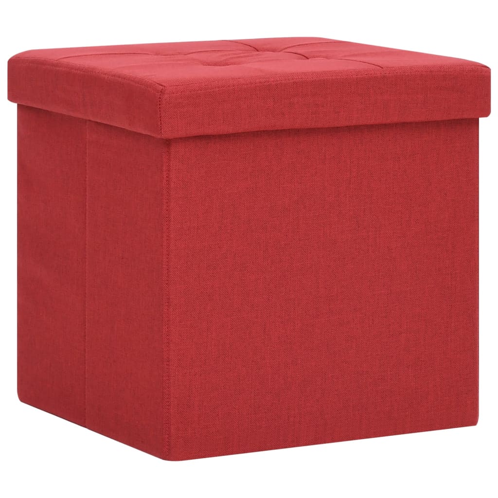 2-Piece Folding Storage Stools Wine Red Faux Canvas