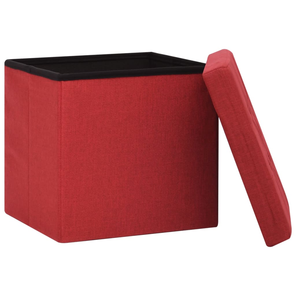 2-Piece Folding Storage Stools Wine Red Faux Canvas