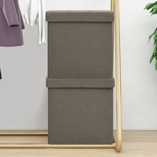 2-Piece Folding Storage Stools Taupe Grey Faux Canvas